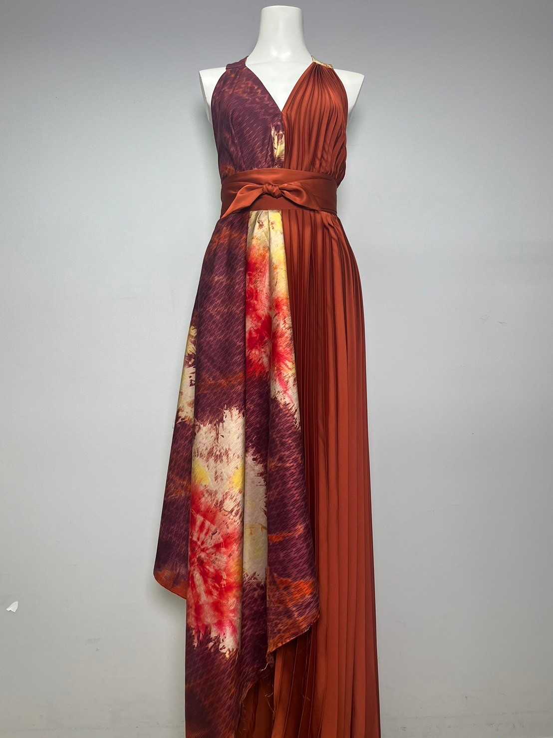 Eva Dress Thai silk tie dye - Red/Copper (E4)