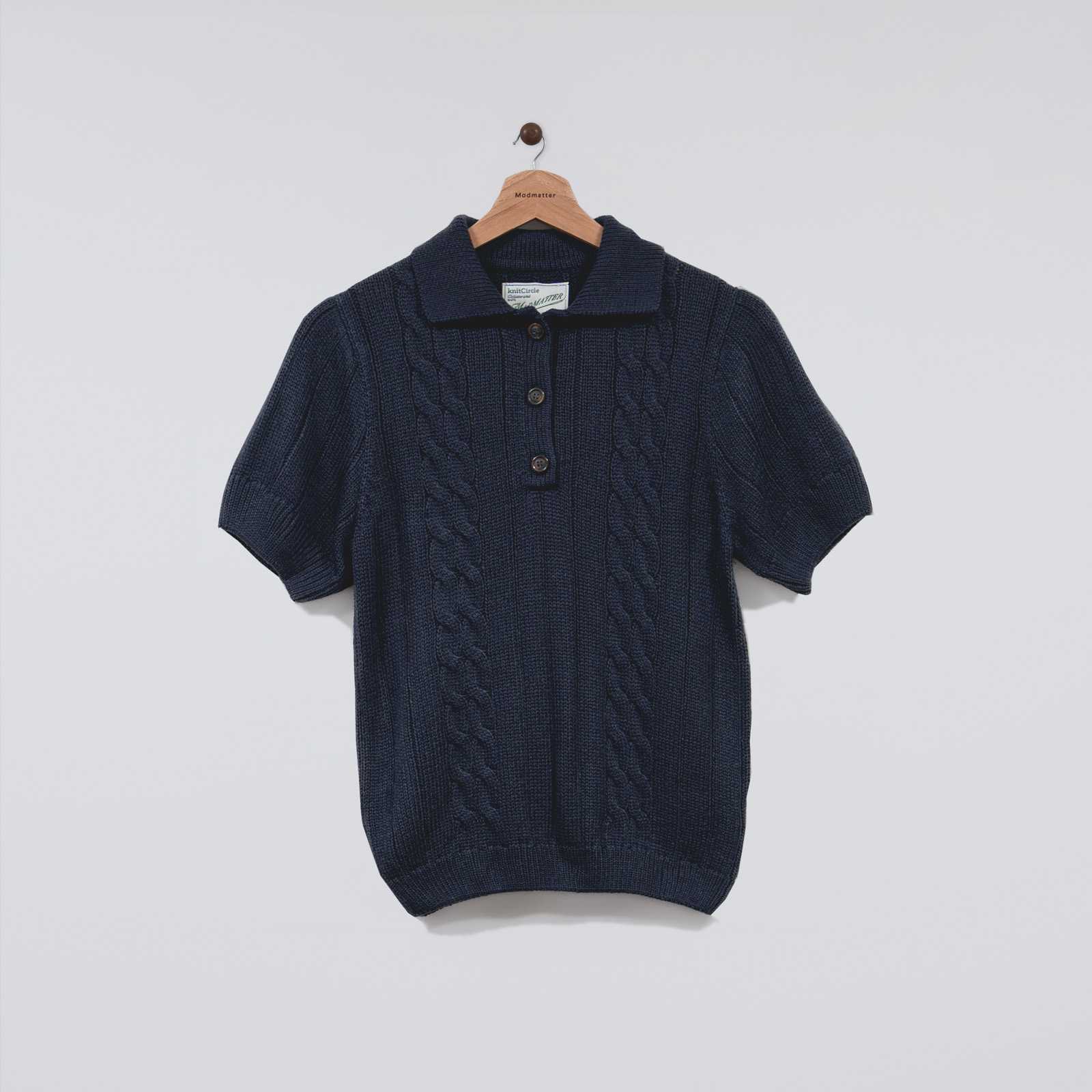 Knitcircle Cable Knit Polo Navy