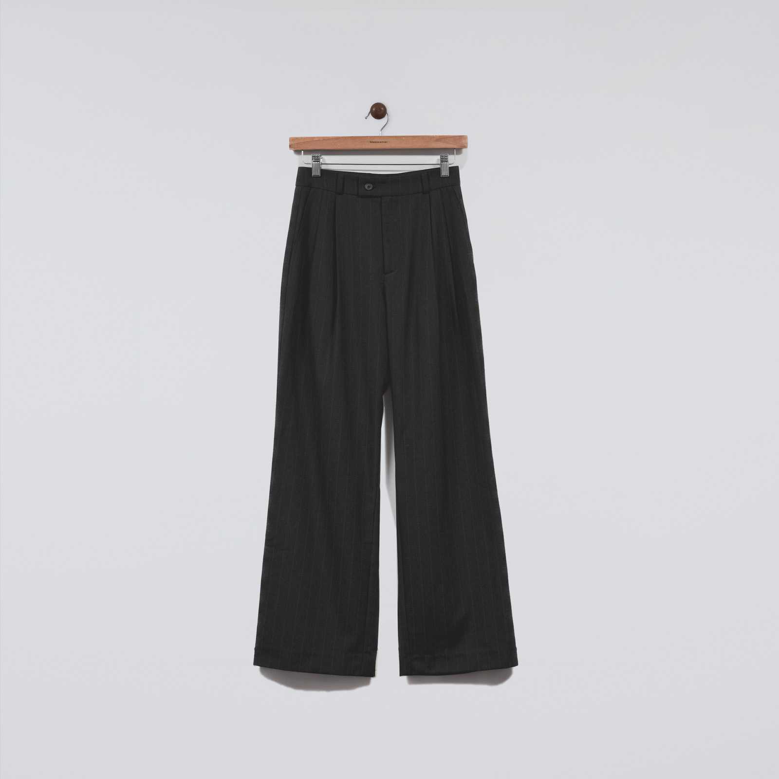 Basic Double Pleated Pants Gray Large Pinstripe