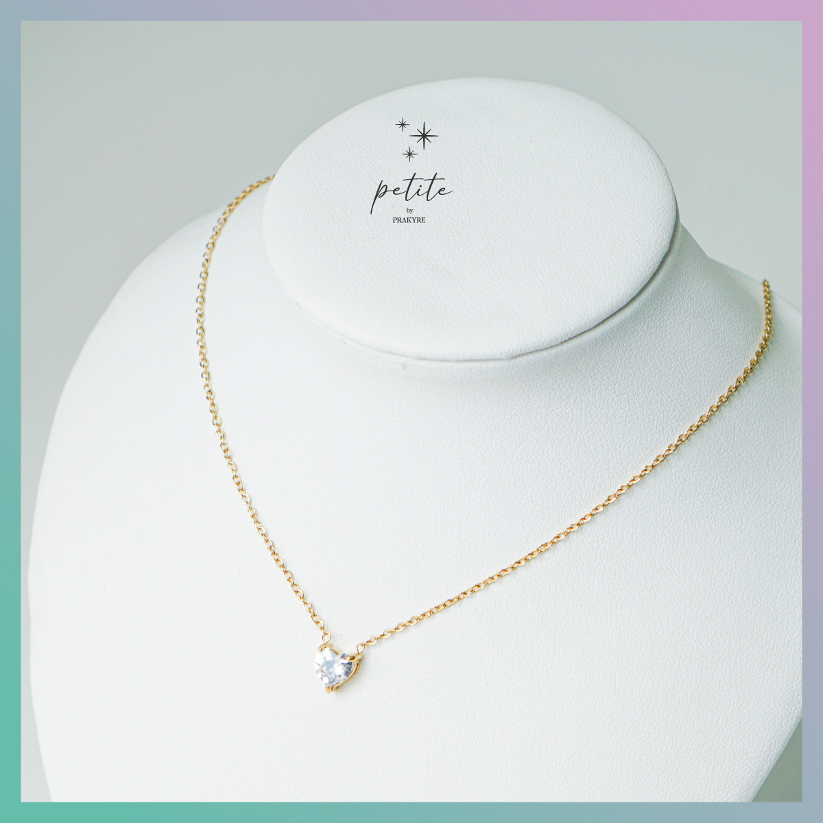 Mini Heart Sparkling Necklace - สร้อยคอ จี้รูปหัวใจจิ๋วประดับเพชรสไตล์ลูกคุณหนู สีทอง