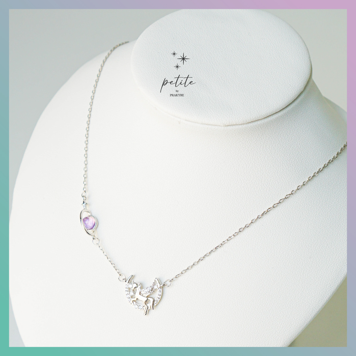 Night Forest Necklace - สร้อยคอ จี้รูปยูนิคอร์นกับพระจันทร์เสี้ยว สีเงิน