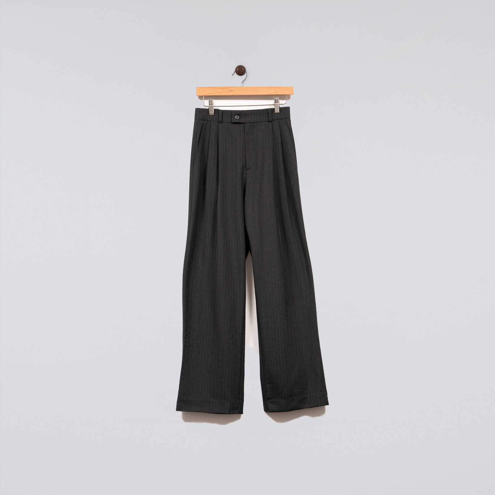 Basic Double Pleated Pants Gray Narrow Pinstripe