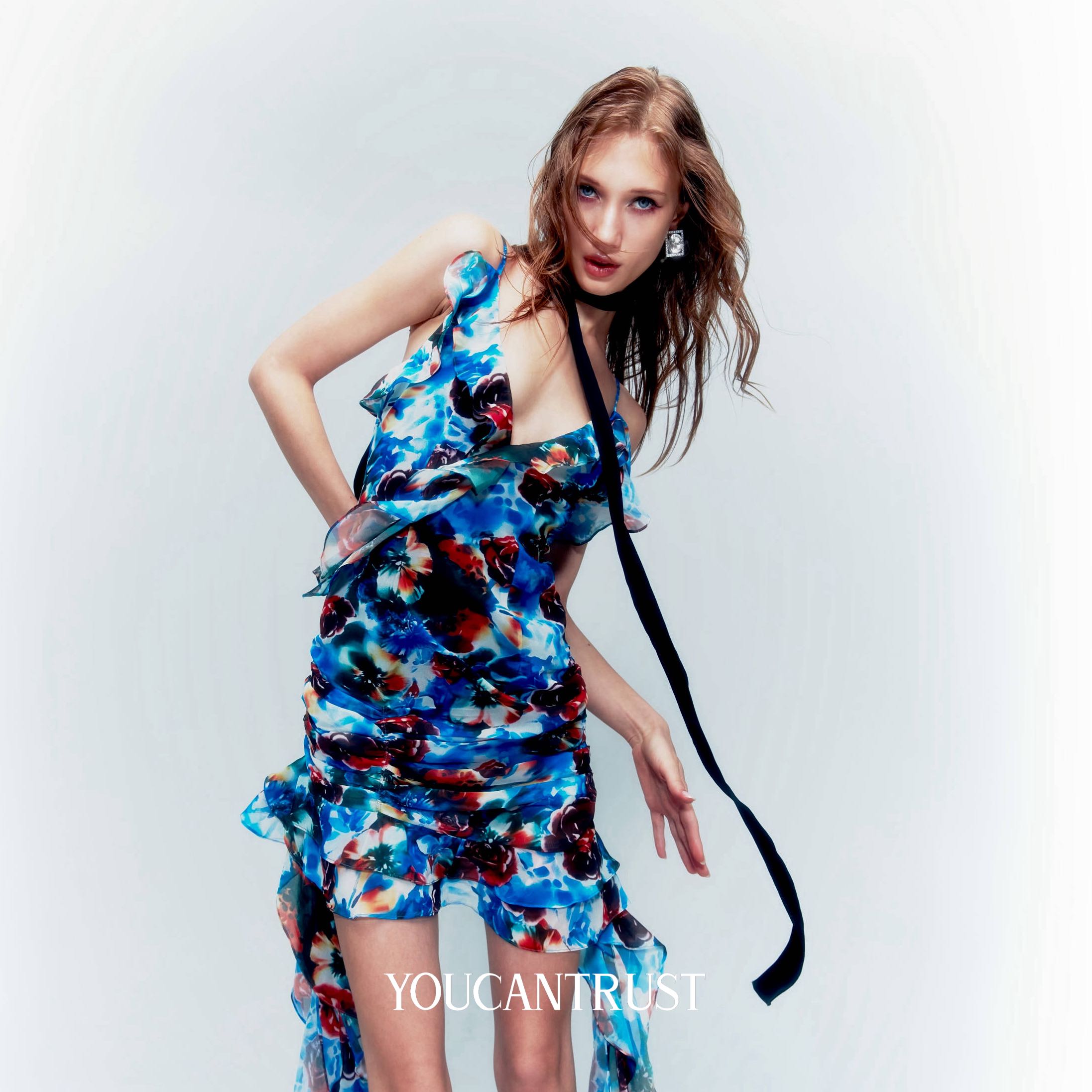 ANNA RUFFLE MINI DRESS