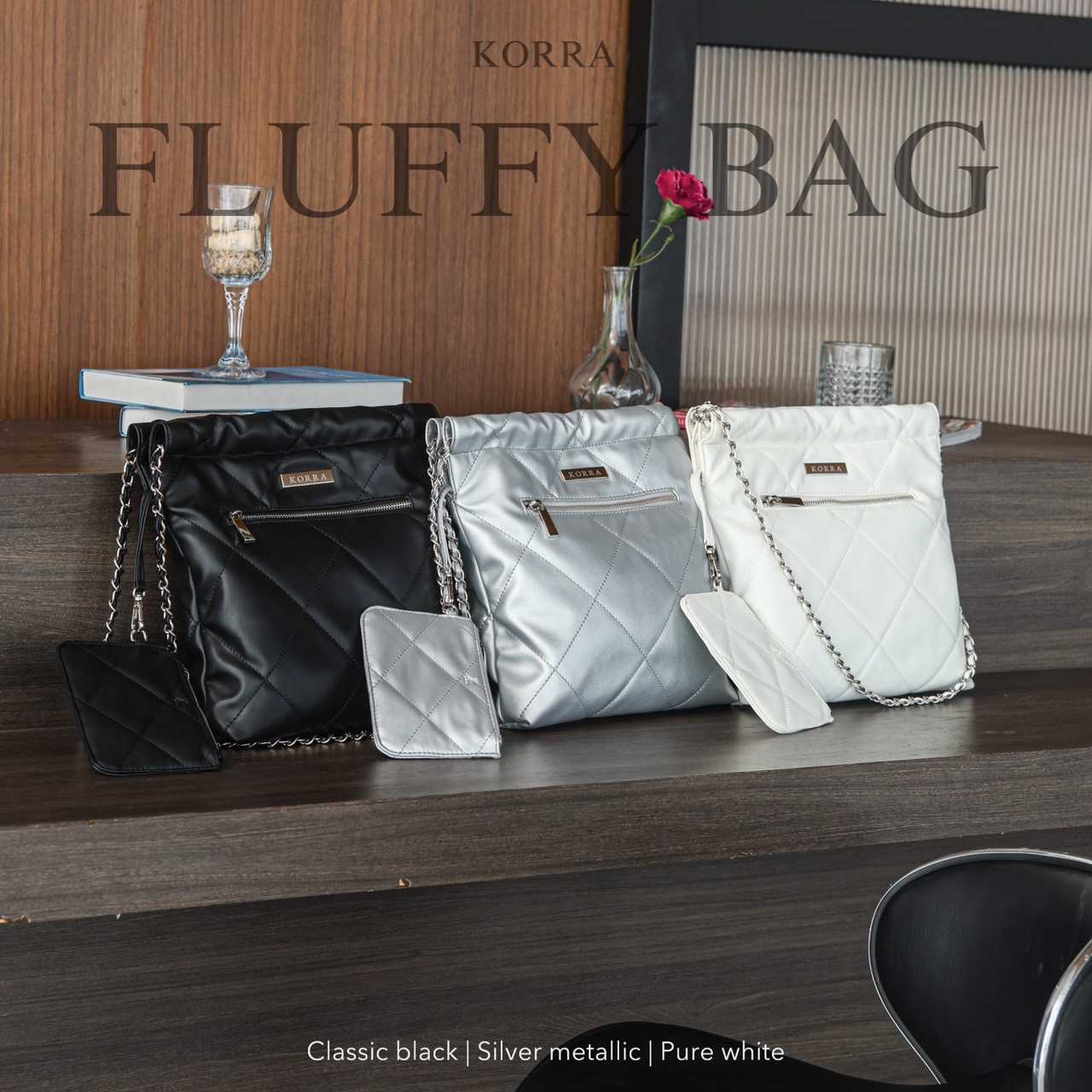 KORRA FLUFFY BAG ฟลัฟฟี่ กระเป๋าสะพายใบใหญ่ ดีไซน์สไตล์ casual แถมกระเป๋า purse มี 3 สี
