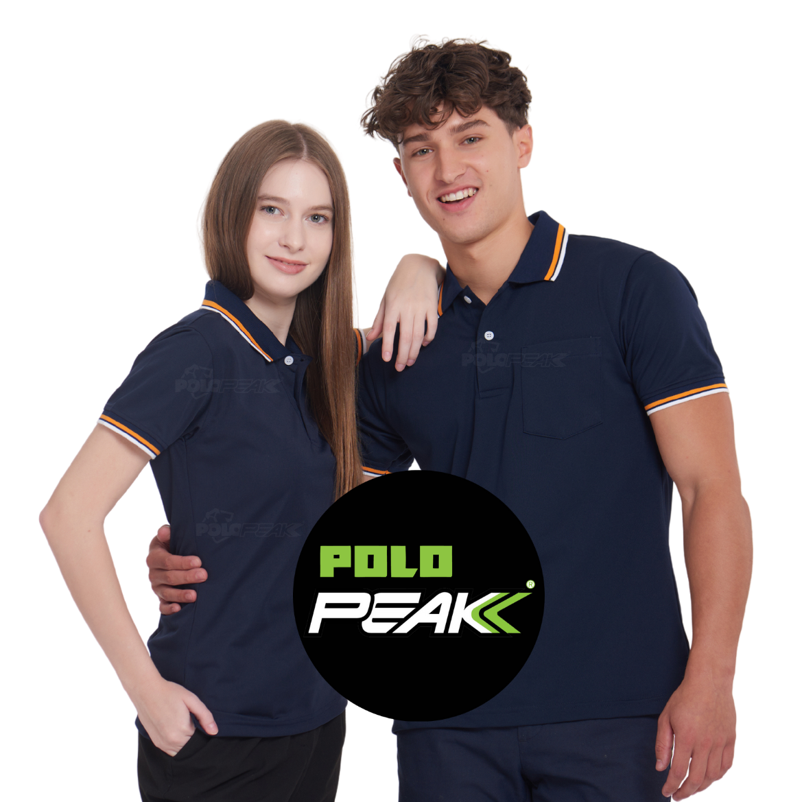 เสื้อโปโลสีกรมท่า ปกริ้วส้มขาว