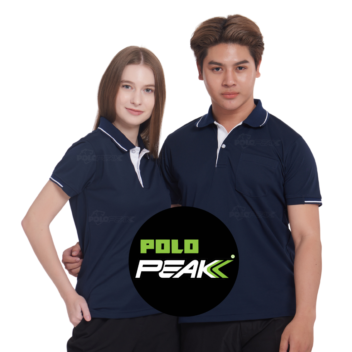 เสื้อโปโลสีกรมท่า ปกริ้วขาว แขนจั๊ม