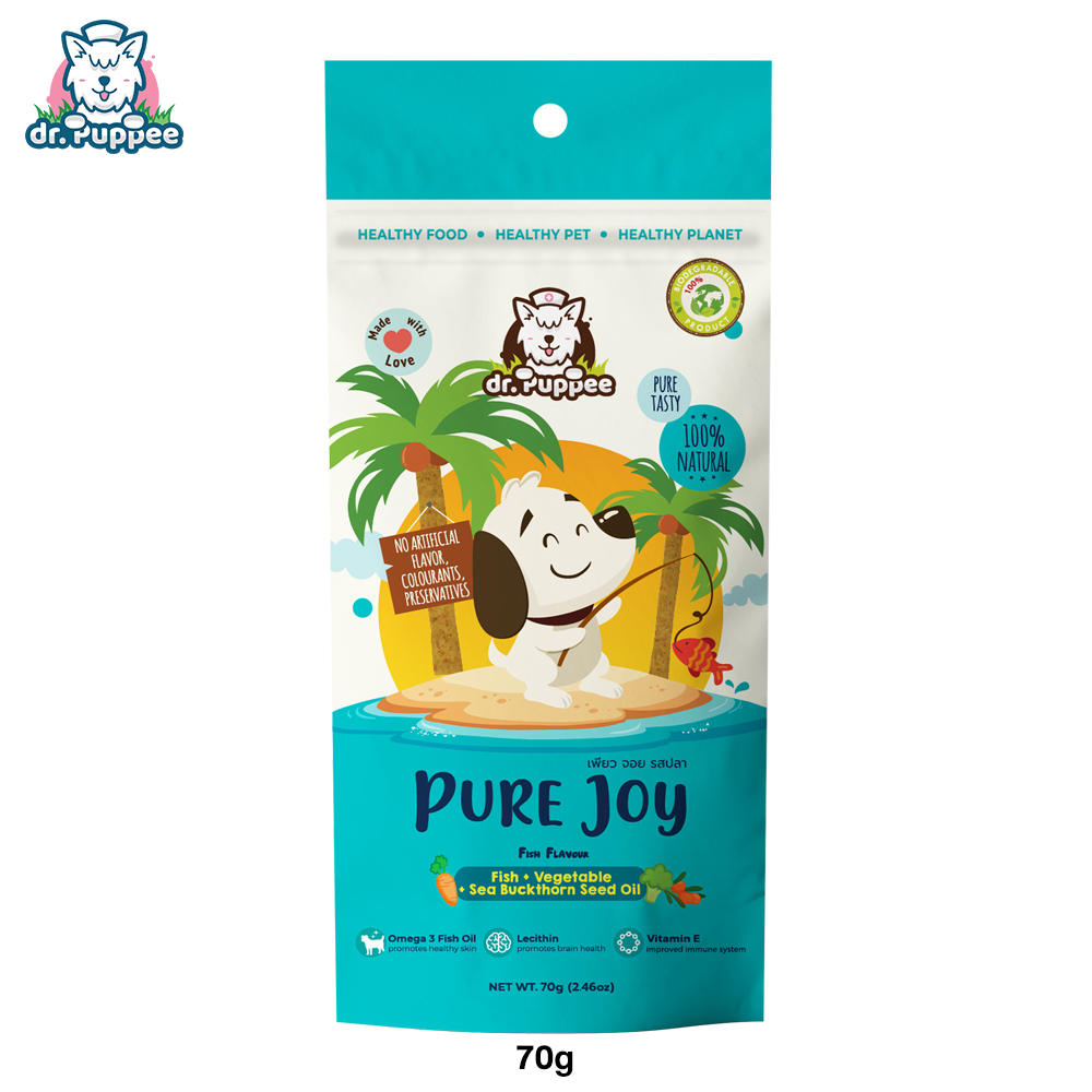 PURE Joy Fish ขนมเพียวจอย ขนมสุนัขเพื่อสุขภาพ สูตรปลา และผัก 3 สี บำรุงขน ลดการอักเสบของผิวหนัง