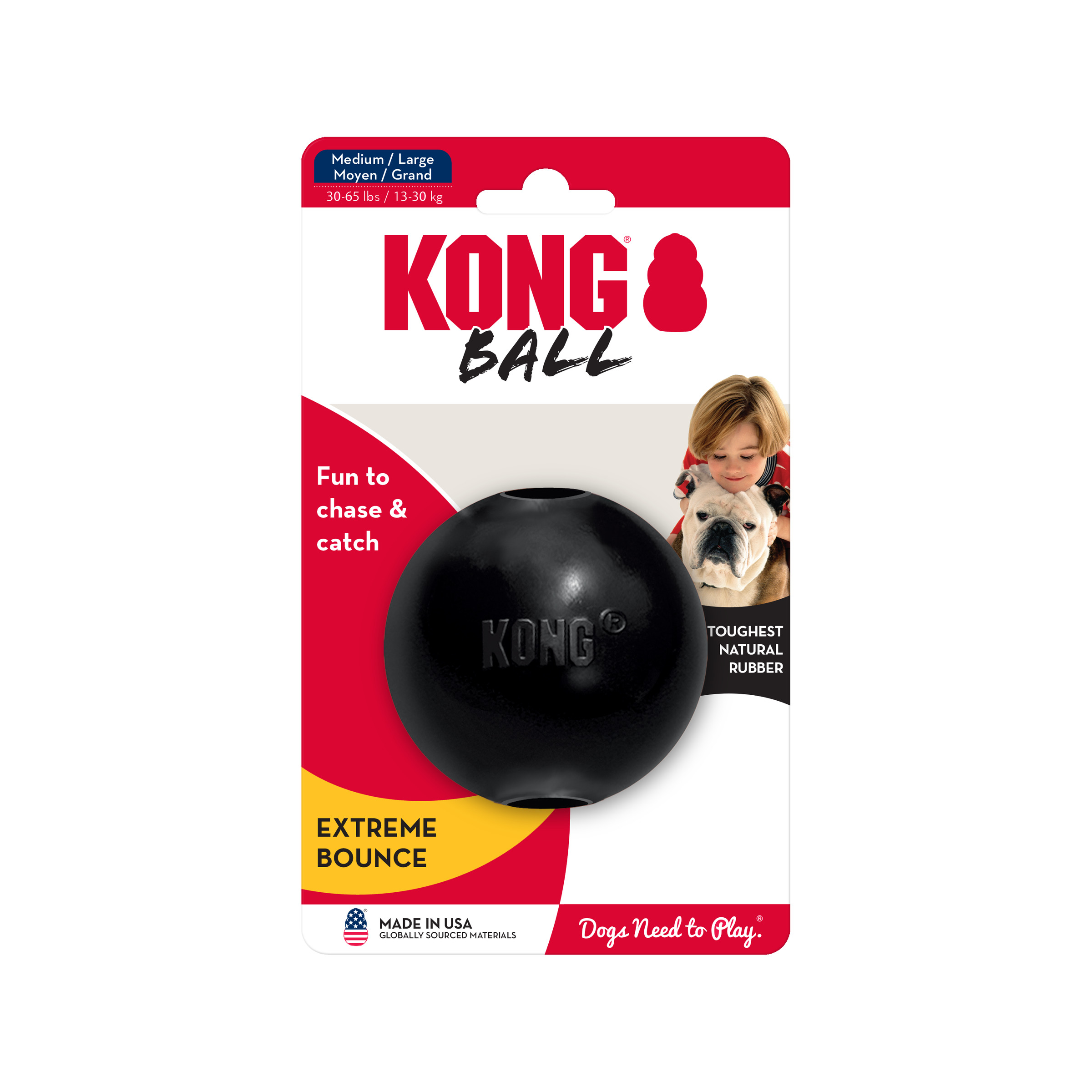 KONG Ball Extreme Bounce ของเล่นสุนัข ลูกบอลยางสีดำ เด้งดึ๋ง เหนียวพิเศษ กัดเพลิน ทนทาน มีรูเสียบขนม