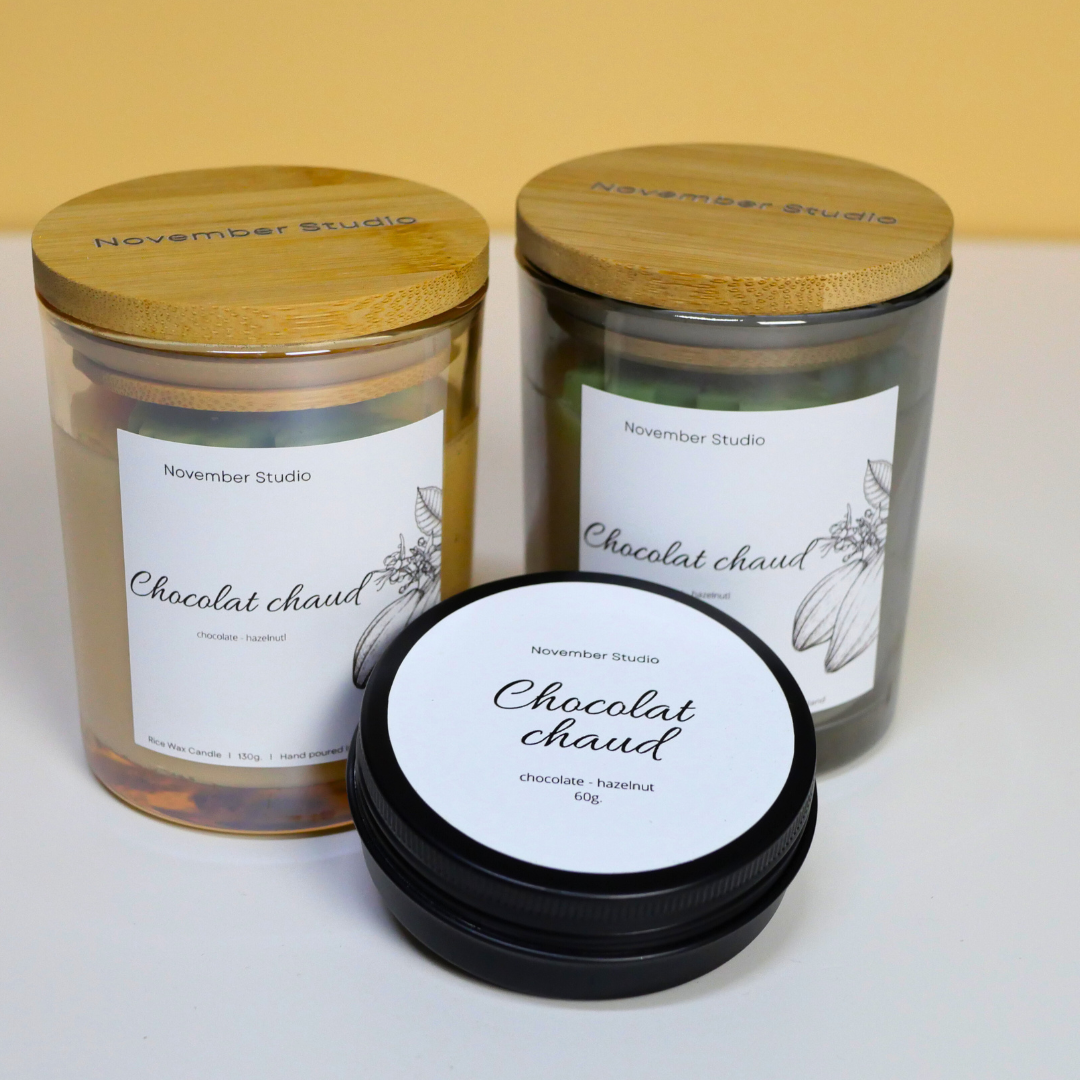 เทียนหอม ไขข้าวไทย กลิ่น Chocolat Chaud กลิ่นช็อคโกแลต ขนาด 60 เเละ 130 กรัม