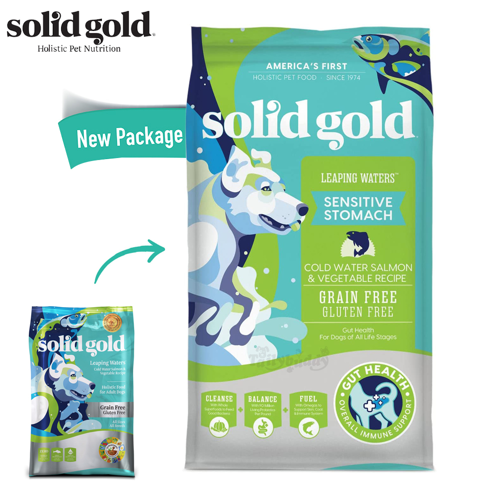 Solid Gold Leaping Waters อาหารเม็ดสุนัขโต โฮลิสติก สูตรซีฟู้ด บำรุงหัวใจและผิวหนัง (1.81kg , 9.98kg