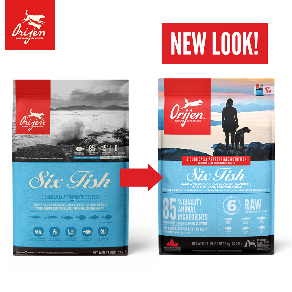 Orijen Six Fish Dog โอริเจน อาหารเม็ดสุนัขระดับรางวัลชนะเลิศ สูตรปลา 6 ชนิด (340g, 2kg, 6kg, 11.4kg)