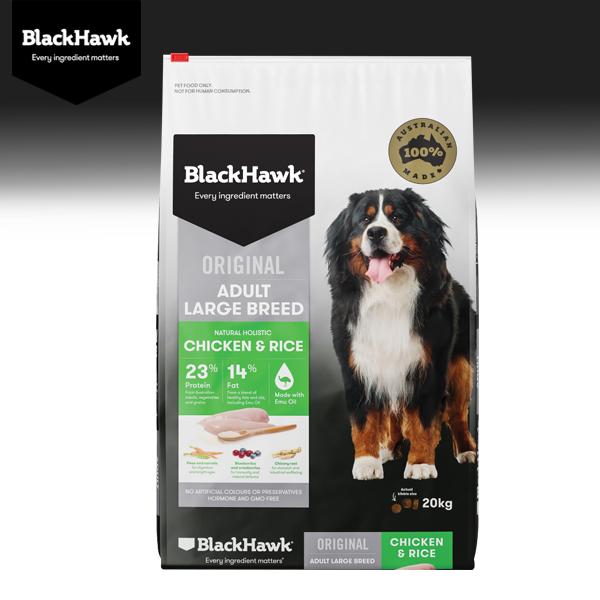 BlackHawk (Original) Large Breed Adult Chicken & Rice อาหารสุนัขโต พันธุ์ใหญ่ สูตรไก่ออสเตรเลียและข้
