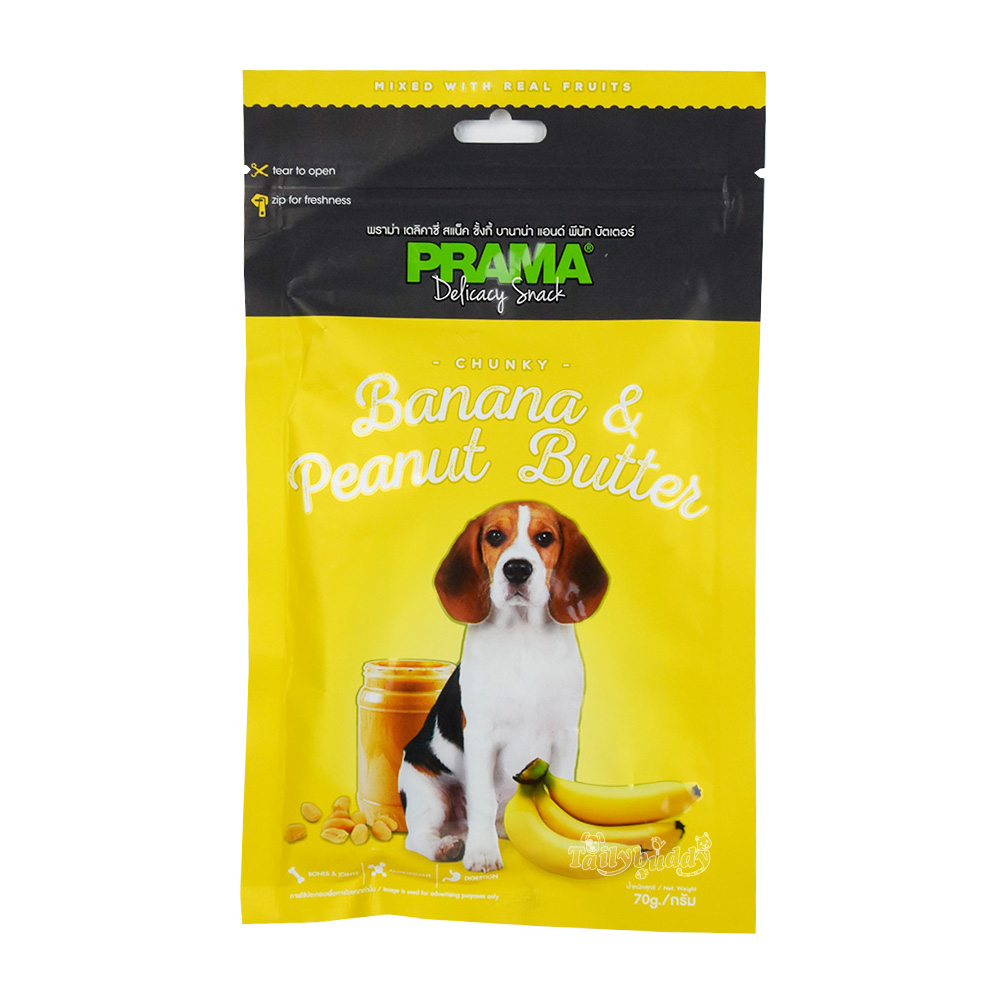 PRAMA Banana & Peanut Butter พราม่า สแน็ค  ขนมสุนัขผสมเนื้อผลไม้ รสกล้วยเนยถั่ว บำรุงกระดูก+ระบบย่อย