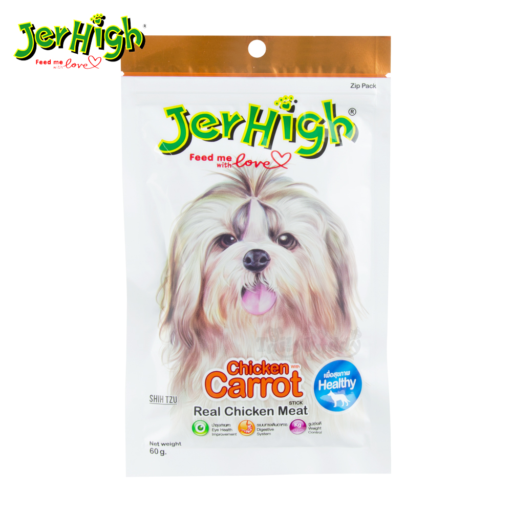 Jerhigh Chicken Carrot Stick เจอร์ไฮ สติ๊ก (แครอท) ขนมสำหรับสุนัข เพื่อสุขภาพ (60g)