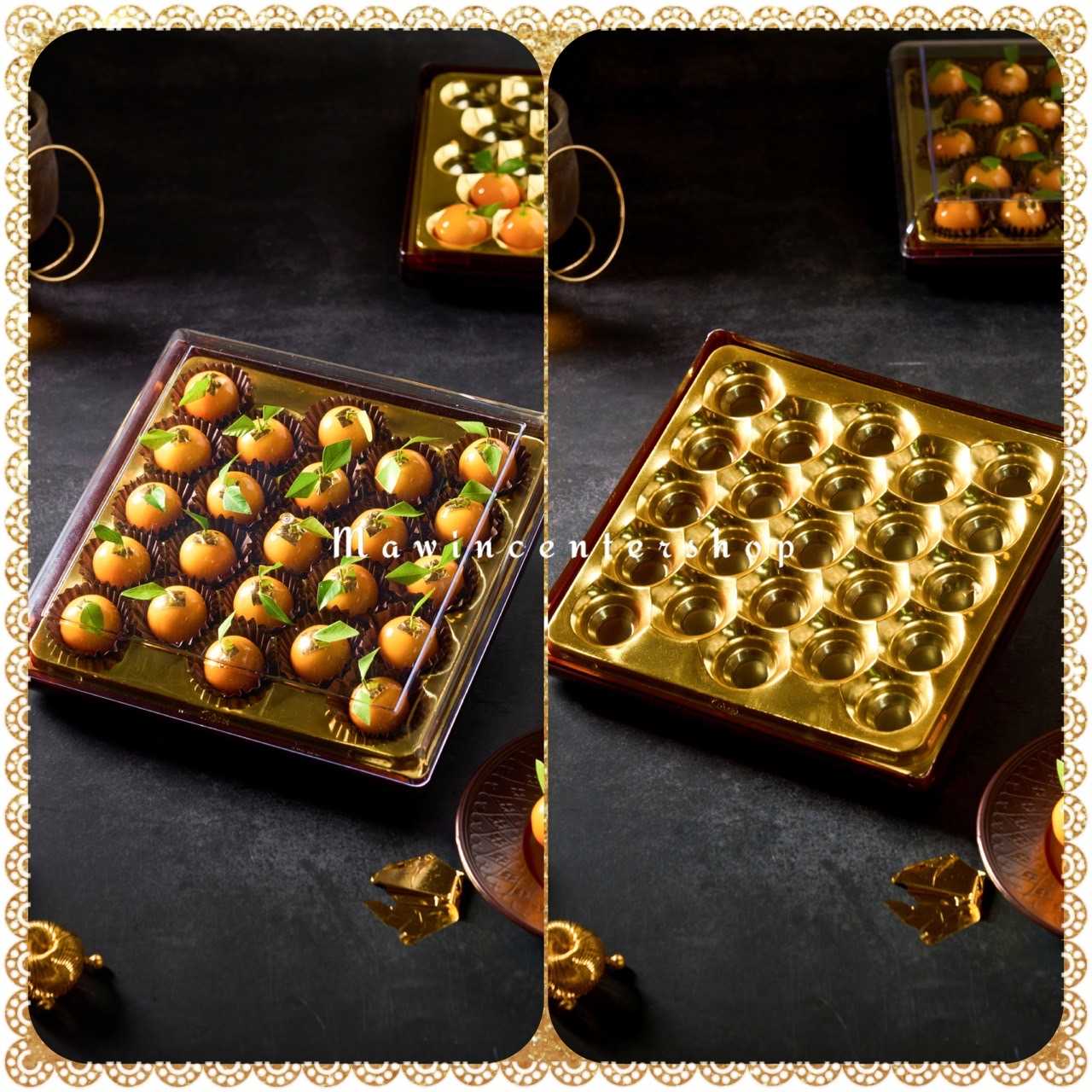 MW03PS02 กล่องขนมของขวัญ ฐานทอง23หลุม พร้อมกล่องแข็งพีเอส เบอร์0908มีฝาพร้อม