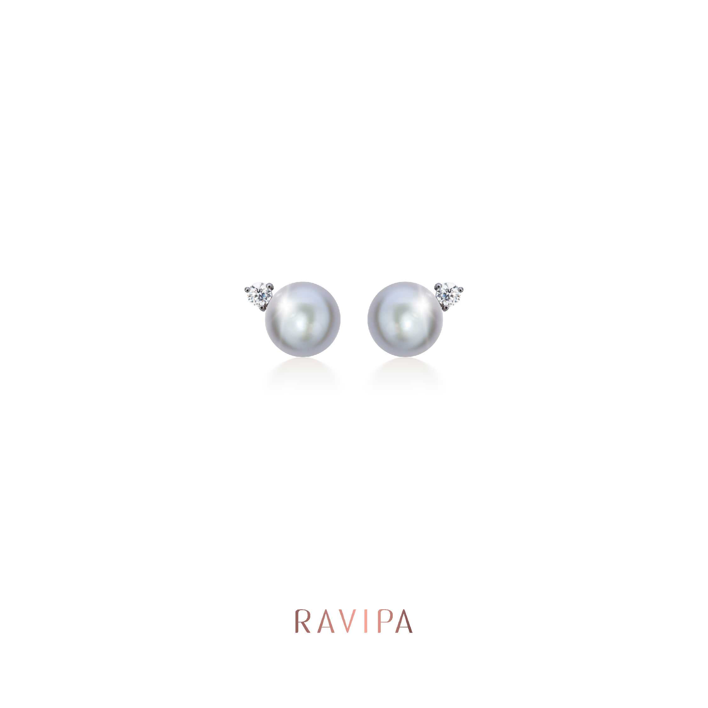 Viva Diamond Moon Grey Pearl Studs - ต่างหู