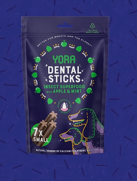 YORA Dog Dental Sticks Small  โยรา ด๊อก เดนทัลสติ๊กส์ สมอล ขนมขัดฟันจากโปรตีนแมลง มีส่วนผสมของแอปเปิ