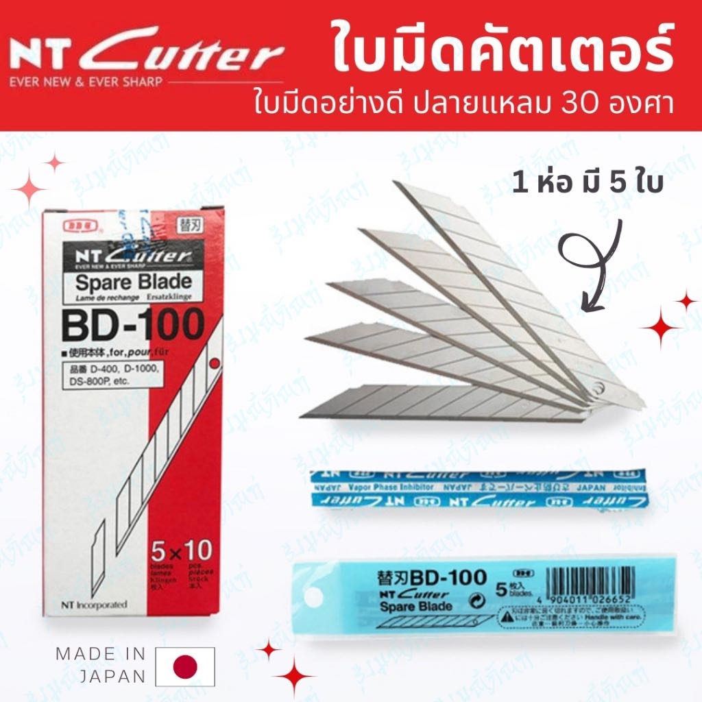 ใบมีดคัดเตอร์เล็ก (เฉียงมาก) ห่อละ 5 ใบ