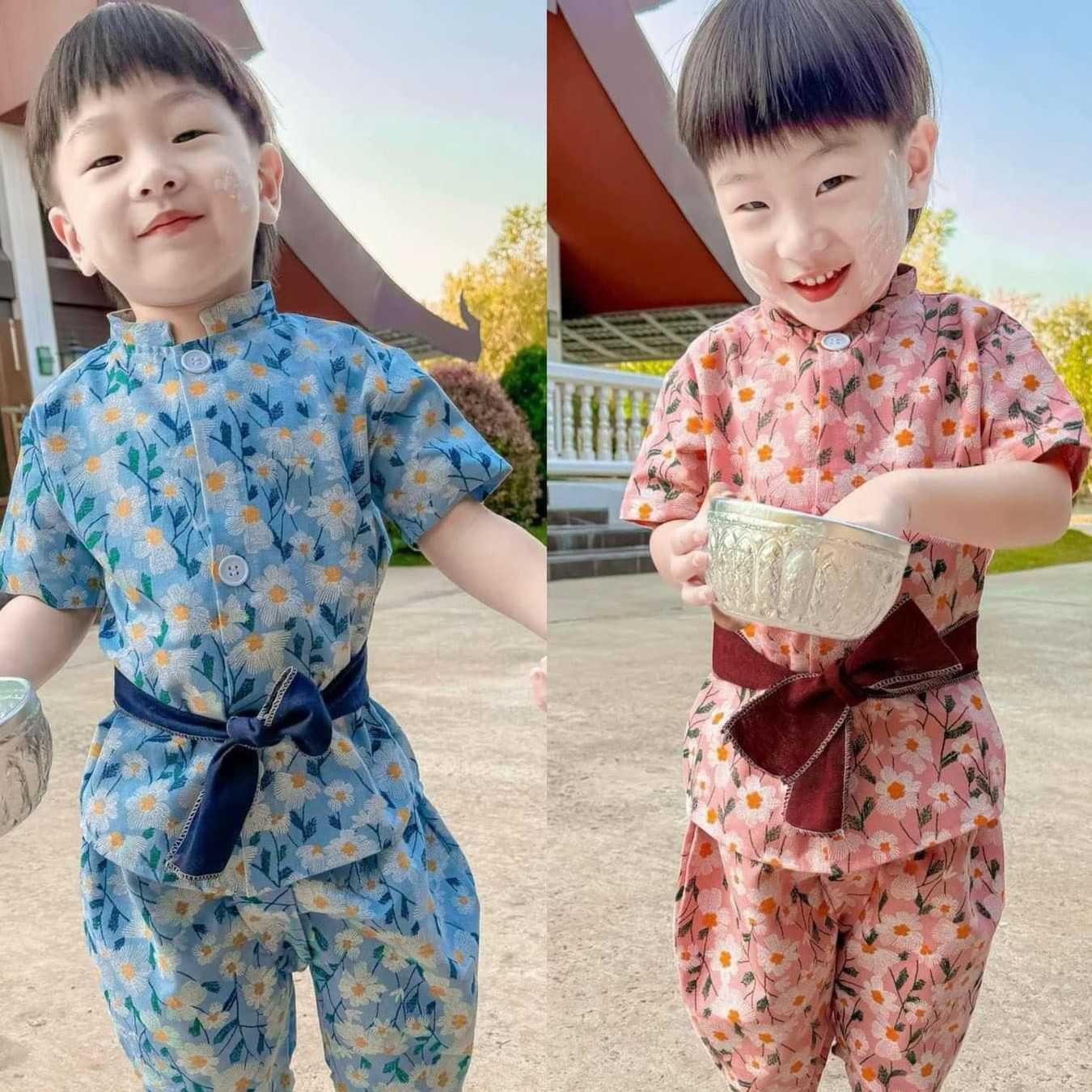 (9 - 30 โล)🌼ชุดไทยลูกชายลายดอกไม้เดซี่