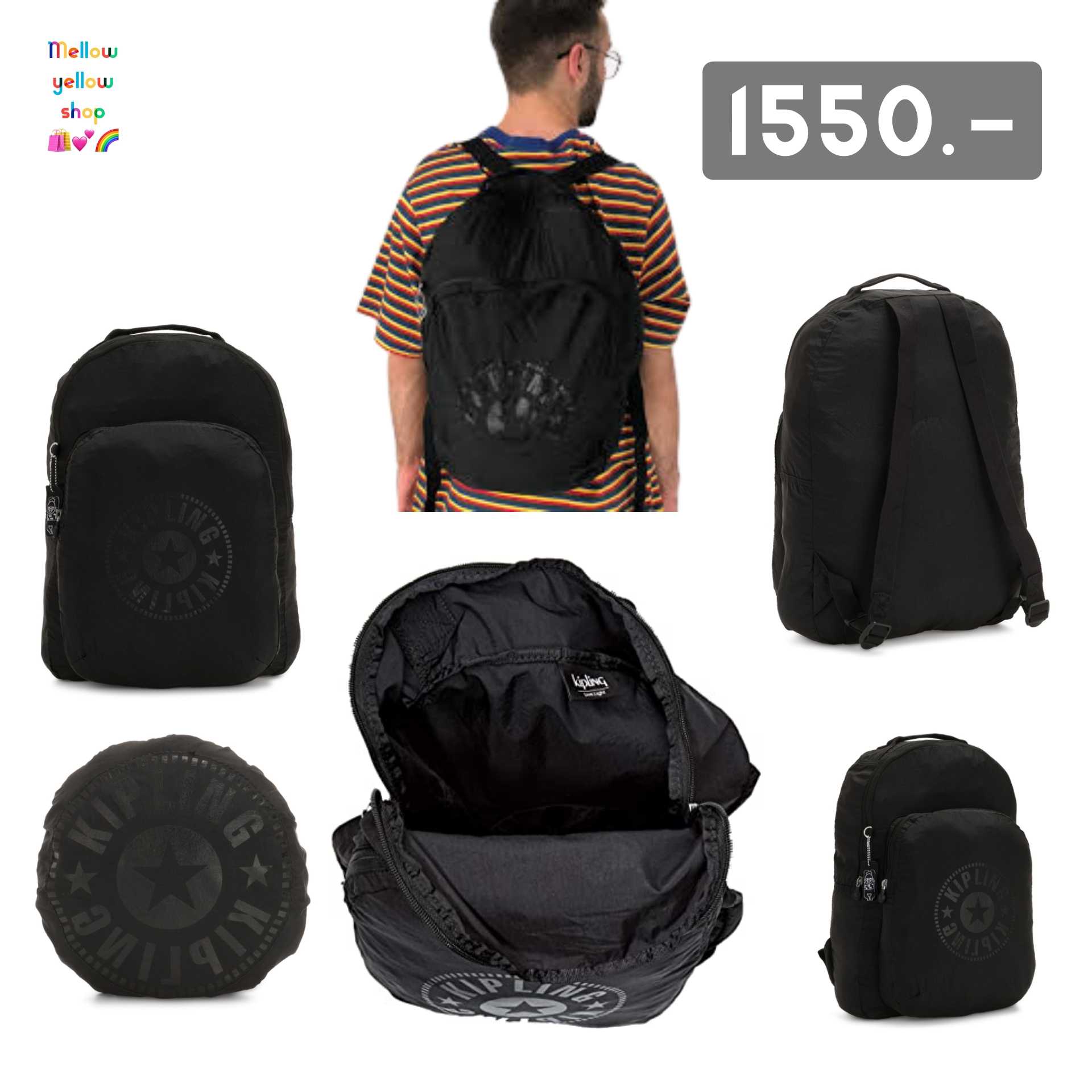 ❌ ลดเคลียร์ กระเป๋าเป้แบบพับได้ Kipling SEOUL PACKABLE Black Light