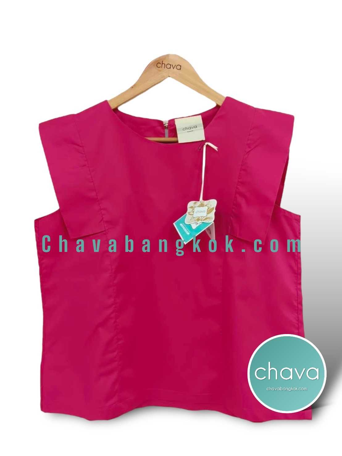 เสื้อ Top / BLOUSE สีบานเย็น คอกลม แขนปีก กระดุมหลัง