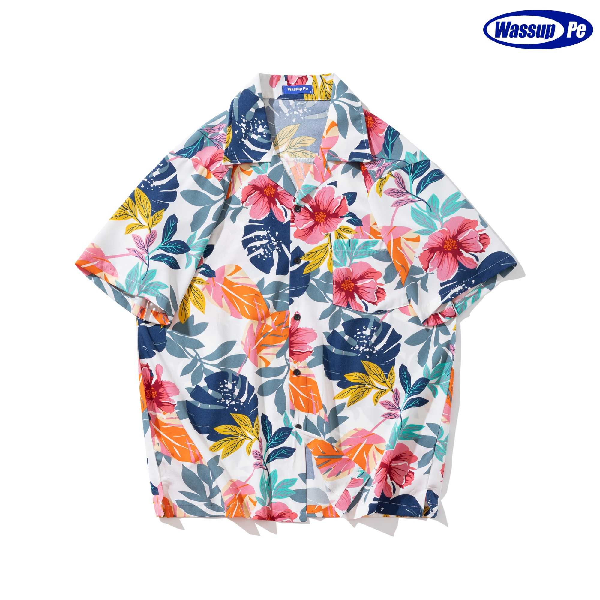 เสื้อเชิ้ตฮาวาย คอวี ปกเชิ้ต  Wassup pe / ลายสลิ่ม A045