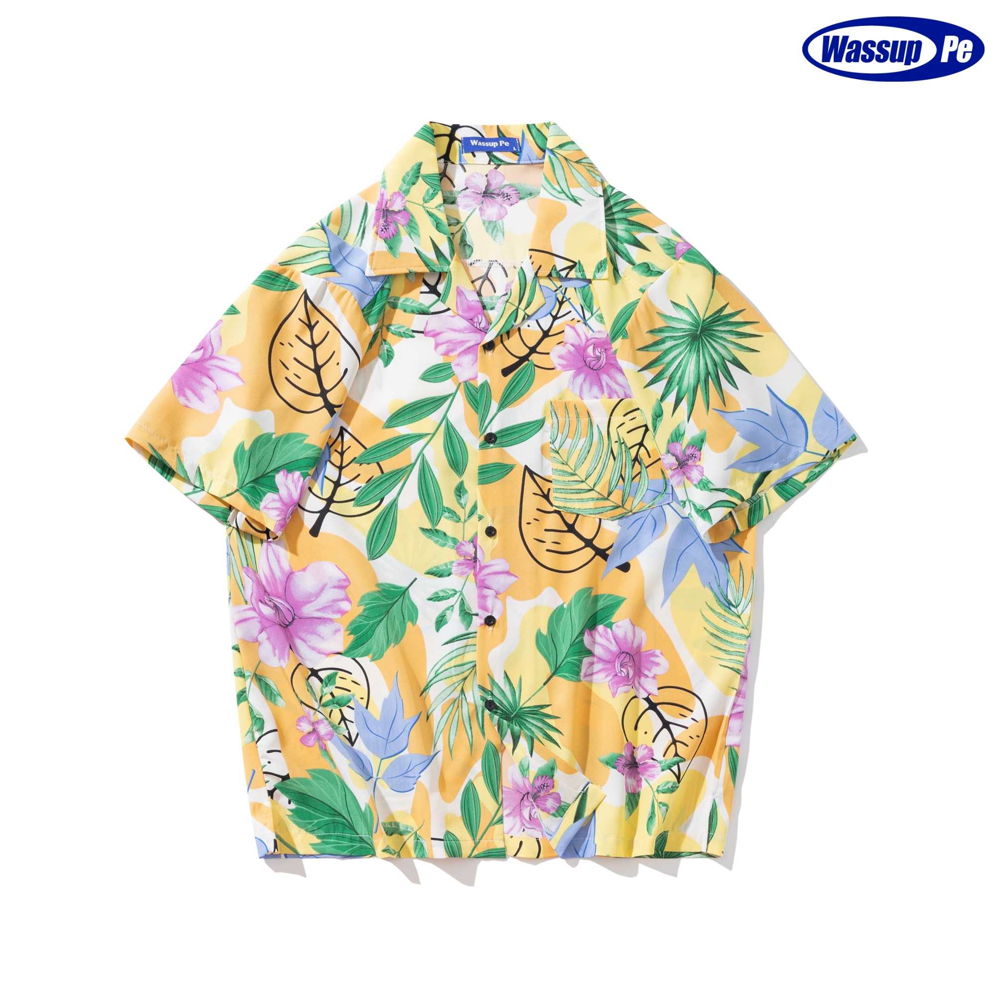 เสื้อเชิ้ตฮาวาย คอวี ปกเชิ้ต  Wassup pe / ลาย Sunset  #ลายเขียวหวาน A043