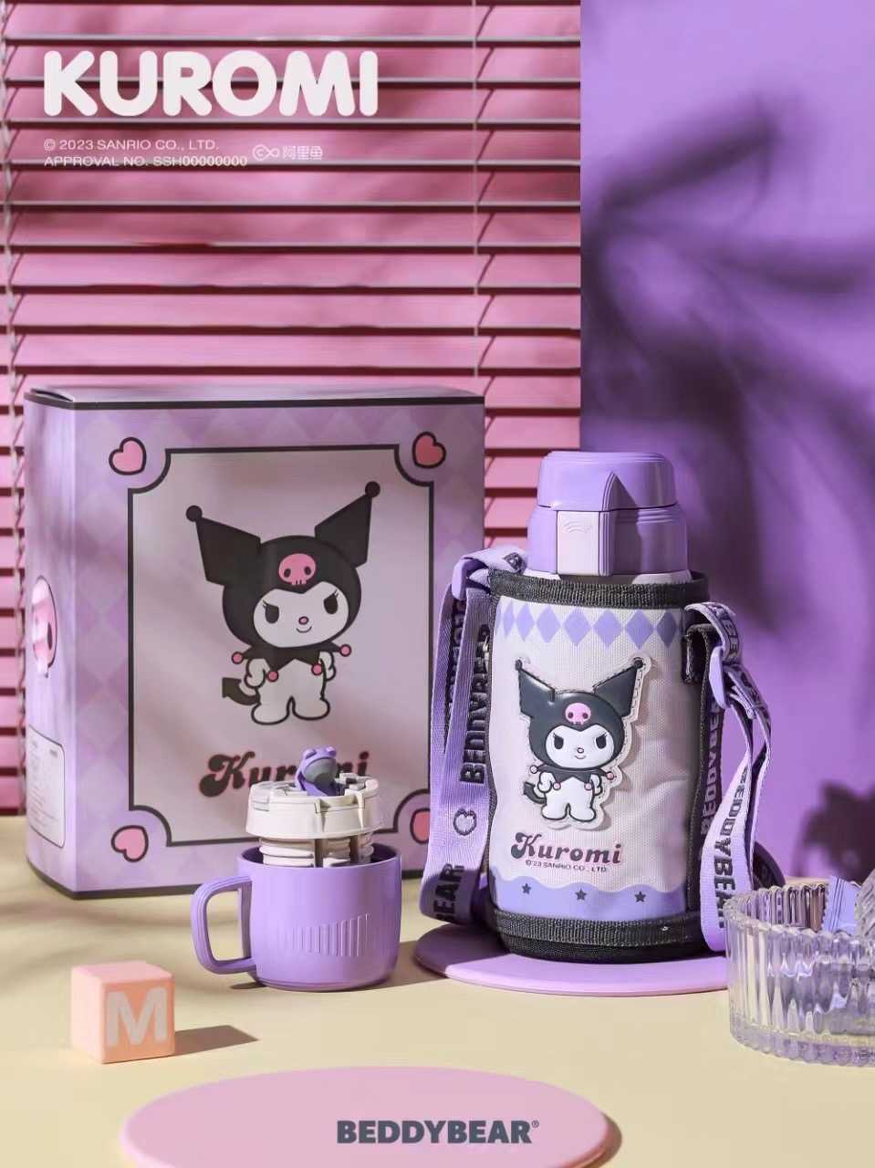 BeddyBearXKuromi กระติกน้ำสูญญากาศสแตนเลส 2-in-1 เก็บอุณหภูมิ พร้อมกระเป๋าสะพาย BB002KR-011 600 ml.