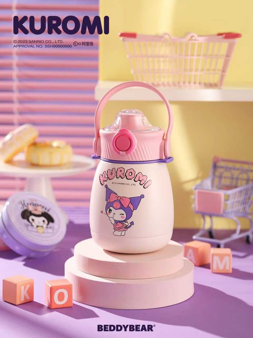 BeddyBearXKuromi กระติกน้ำสูญญากาศสแตนเลส ฝายกดื่ม เก็บอุณหภูมิ พร้อมสายสะพาย BB010SKR-002 850 ml.
