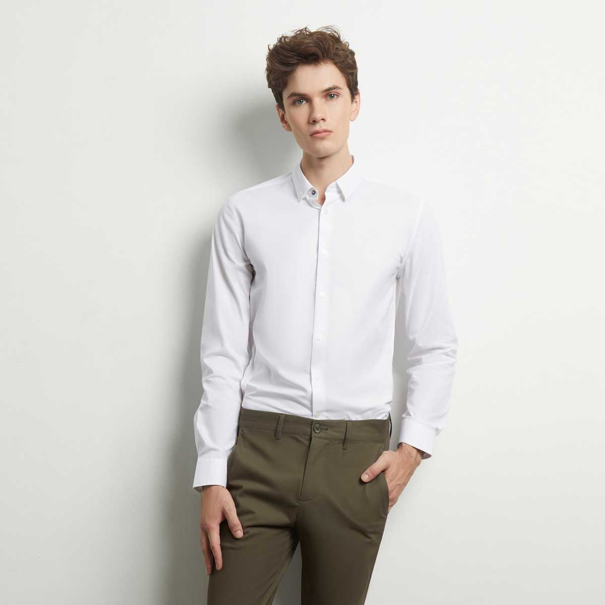 เสื้อเชิ้ตแขนยาวทรงสลิม สีขาว | 03475