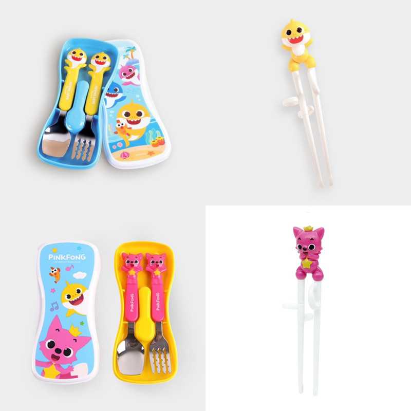 🇰🇷พร้อมส่ง ชุดช้อนส้อมสำหรับเด็ก Baby shark Pinkfong ตะเคียบหัดคีบ ช้อนเด็กไปโรงเรียน