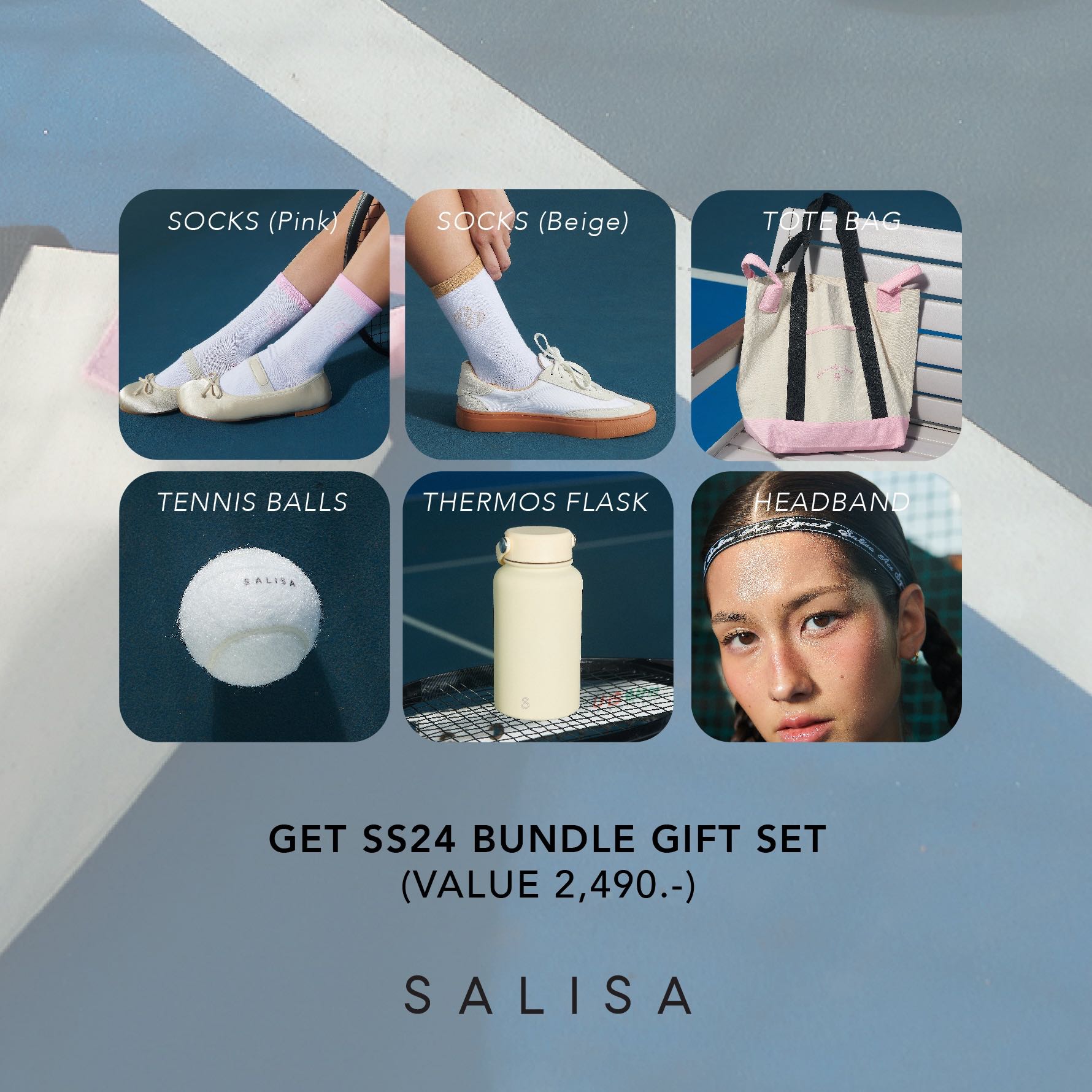 SS24 BUNDLE  Tote Bag/ Thermos Flask/ Headband Set/ Socks Set/ Tennis Ball
